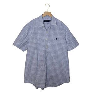 Ralph Lauren Short Sleeve Button Down Size XL Blue Checkered